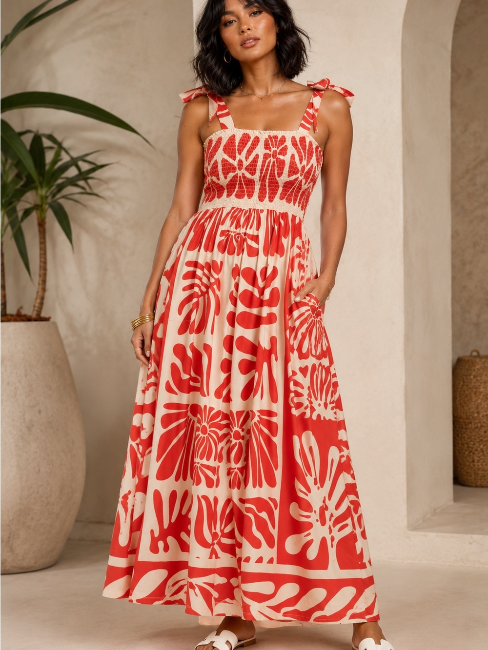 Davi & Dani Jumpsuit Scarlet  Red and Cream Tie-Shoulder
